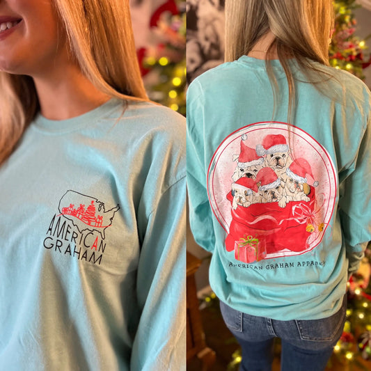 Santa's Little Yelper Holiday Long Sleeve Tee American Graham Apparel