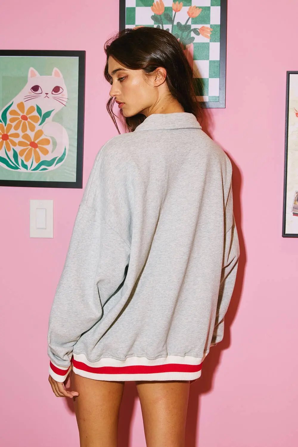 IT2686-GEORGIA 'GEORGIA' Stripe Elastic Banded Sweatshirt: H.GREY / S-M-L (2-2-2) BUCKETLIST