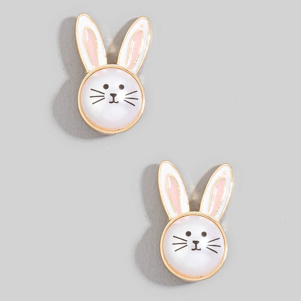 Petite Cottontail Trail Pearl And Enamel Bunny Head Stud Earrings