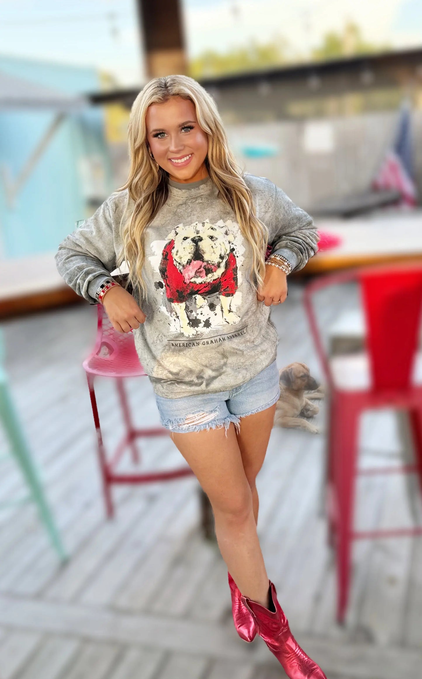 Here comes the BOOM bulldog ACID WASH sweatshirt/ UGA/ DAWGS/ GEORGIA American Graham Apparel
