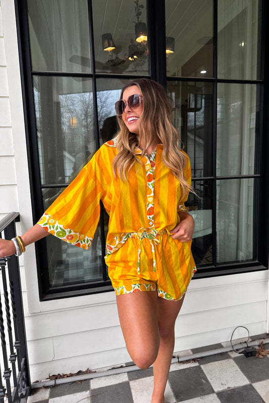 Golden Pineapple Fruit Punch Resort Button-Up Top