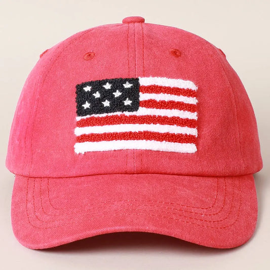 American Flag Chenille Patch Baseball Cap: RED / ONE SIZE Fashion City