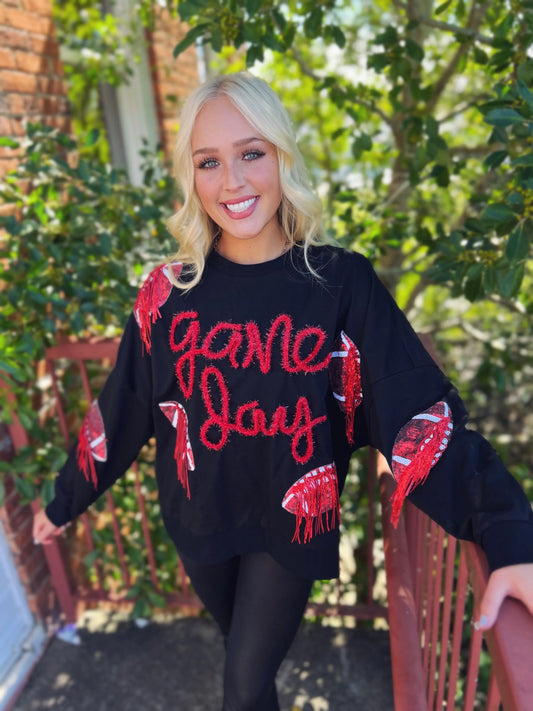 Sequin Fringe Game Day Sweater American Graham Apparel