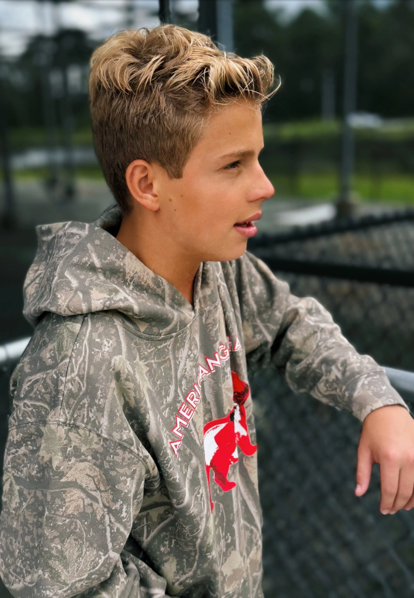Youth Abstract Bulldog on Deadwood Camo Graphic Hoodie - American Graham Apparel American Graham Apparel