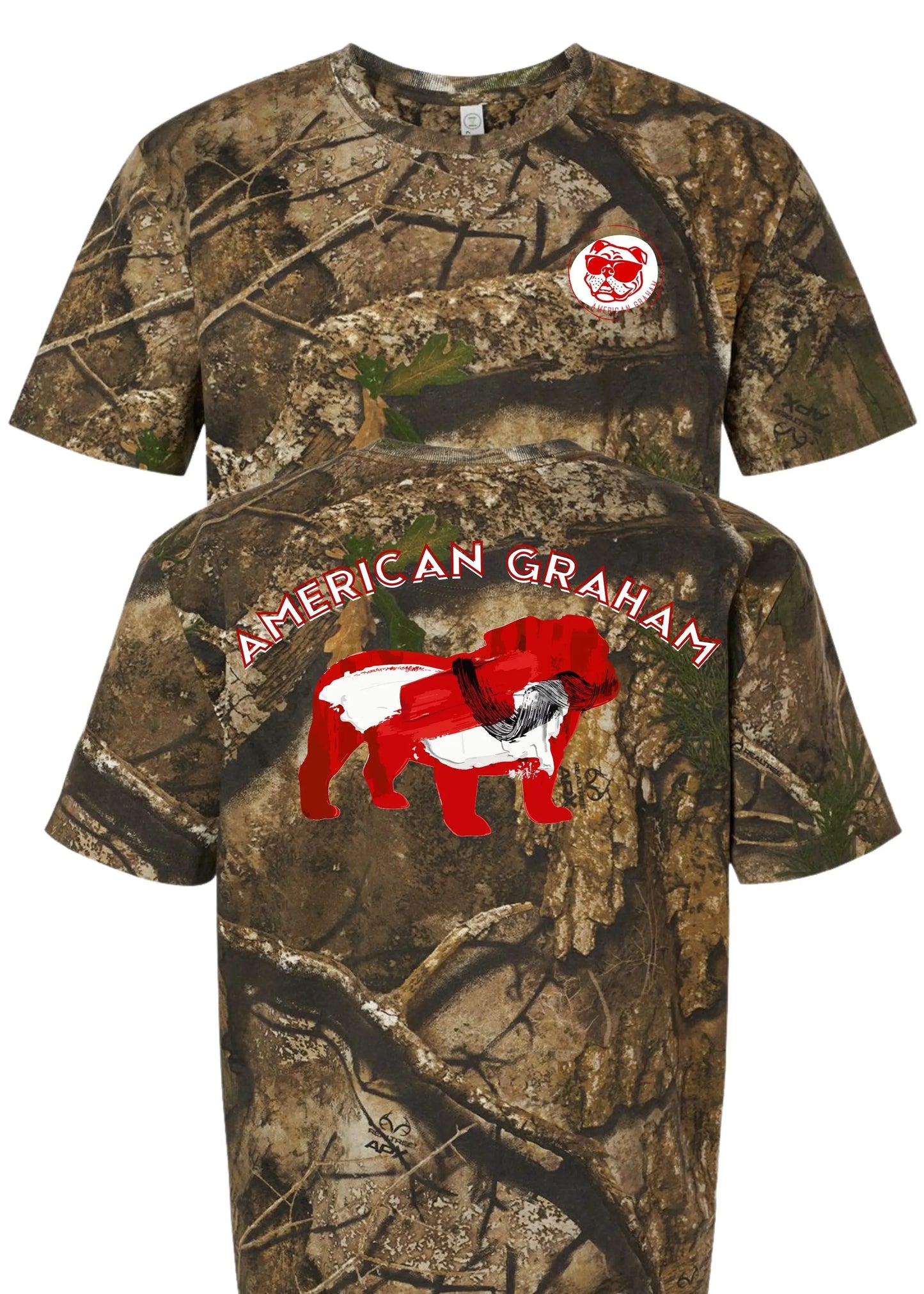 RED & BLACK ATTACK Abstract Bulldog Camo Graphic T-Shirt - American Graham Apparel American Graham Apparel