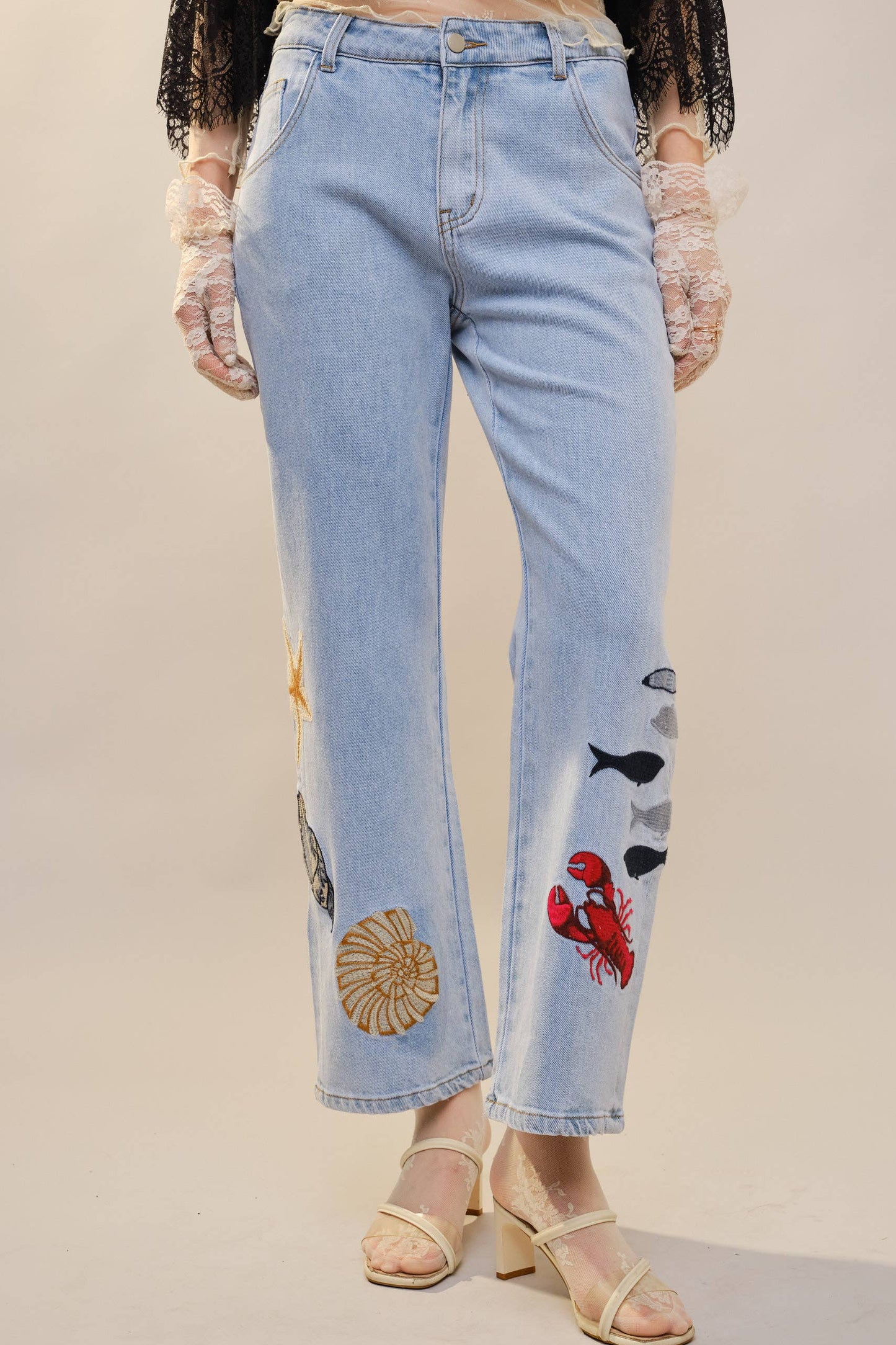 91804P Ocean Jeans mit geradem Bein und Stickerei: HELLBLAU / S-M-L (2-2-2)