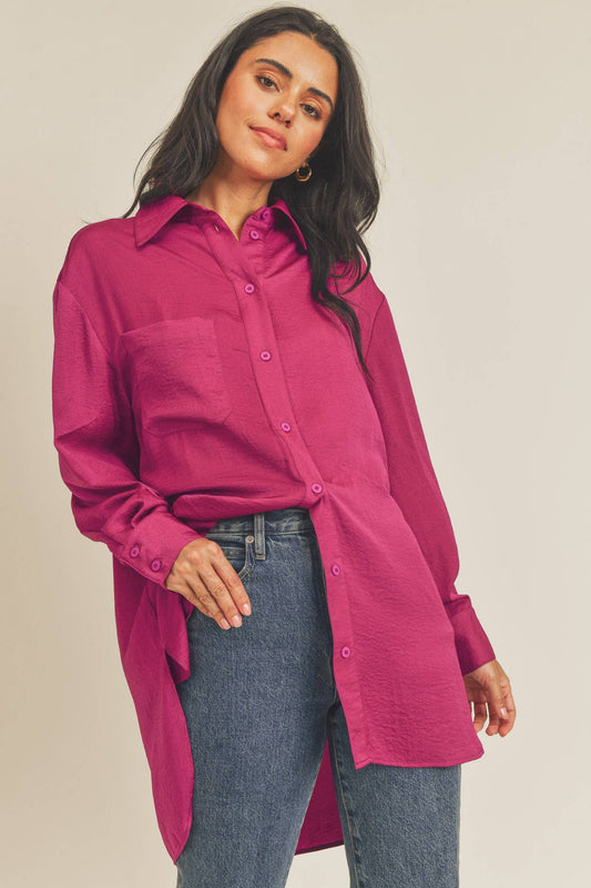 Magenta Oversized Button-Down Tunic Shirt