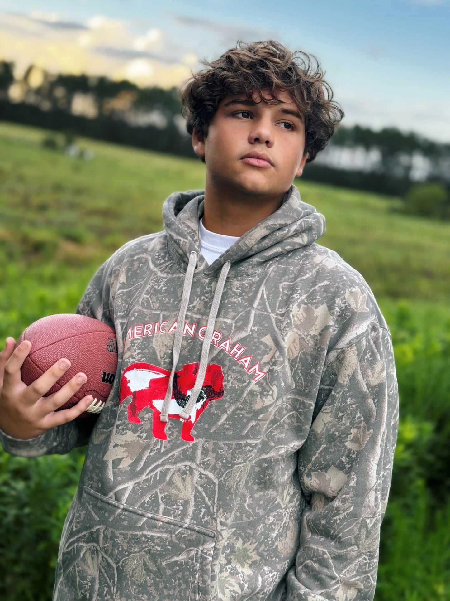 RED & BLACK ATTACK Abstract Bulldog Deadwood Camo Graphic Hoodie - American Graham Apparel American Graham Apparel