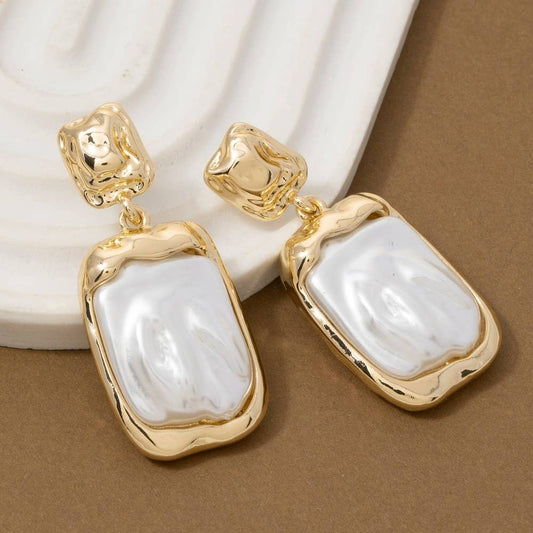 The Pearl Social: Metallic And Pearl Rectangle Stud Dangle Earrings