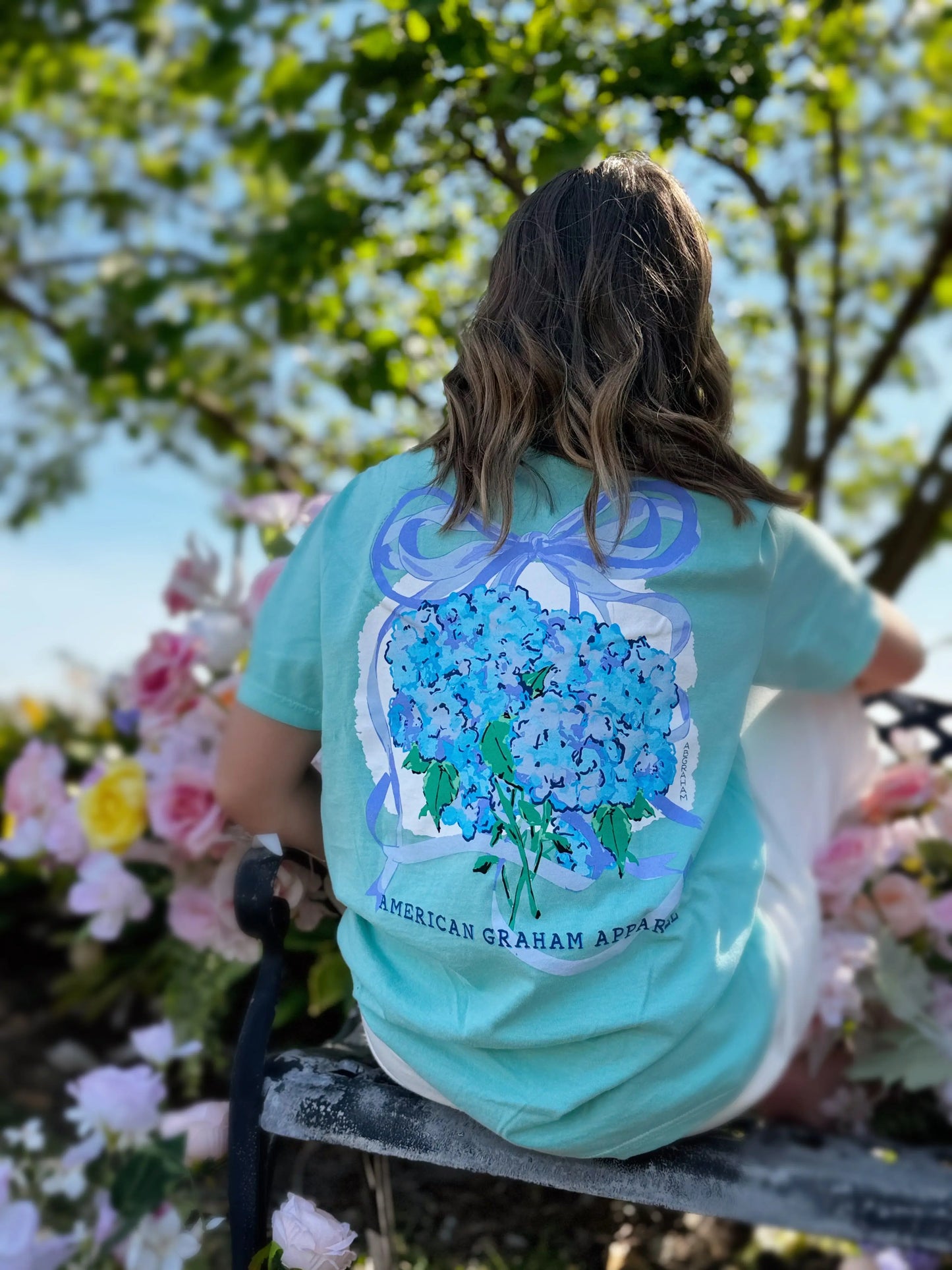 It's Giving Spring, Hydrangea Floral Graphic Tee American Graham Apparel
