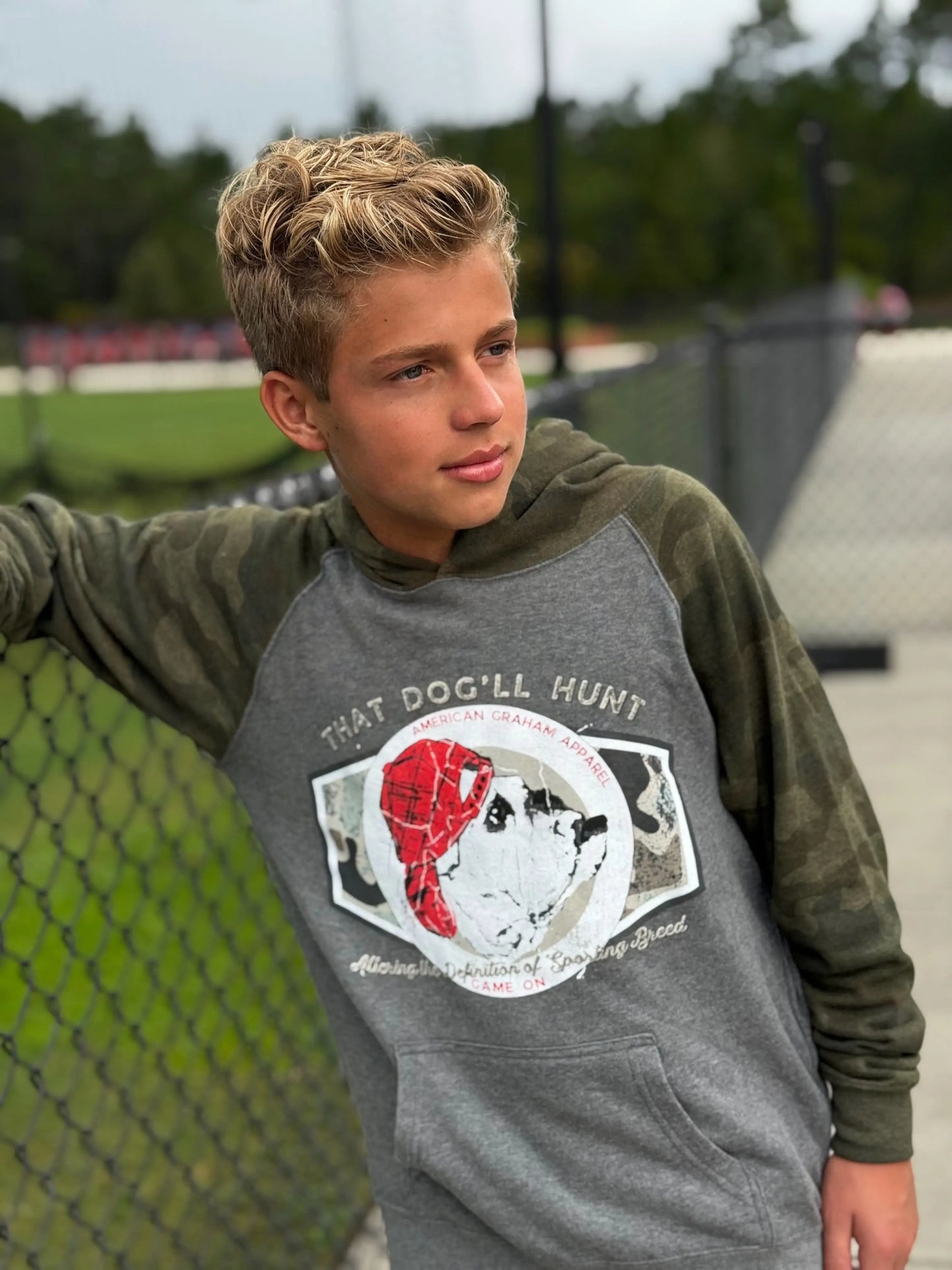 YOUTH Game On: Sporting Bulldog Graphic Camo Hoodie - American Graham Apparel American Graham Apparel