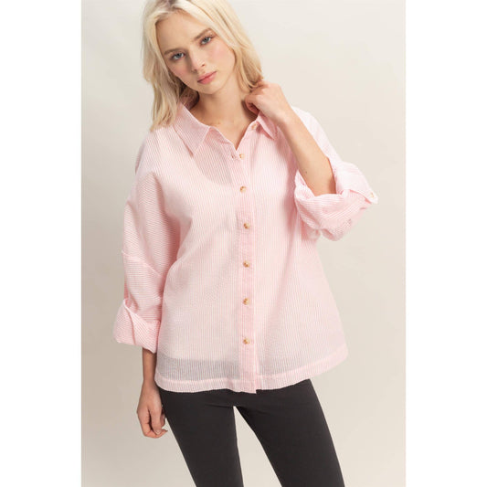 Pretty Little Petals Fine Striped Pink Button-Up Shirt