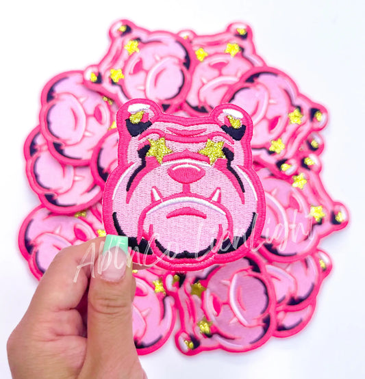Preppy pink bulldog mascot patch trucker hat patches iron on ABLNco