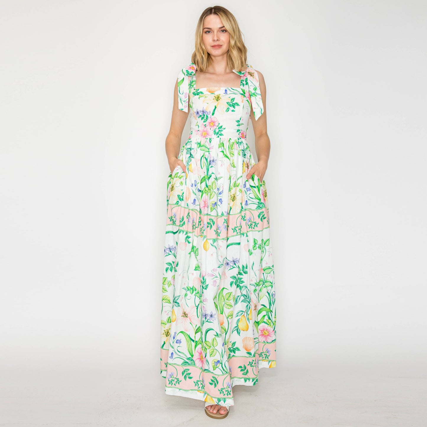 Seaside Soirée - Resort Romantic Garden with Shell Maxi Dress