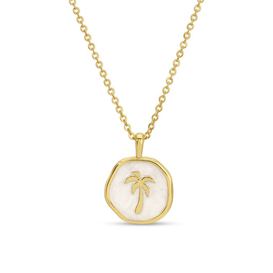 gold palm tree necklace white enamel pendant coastal beach jewelry dainty gold necklace women