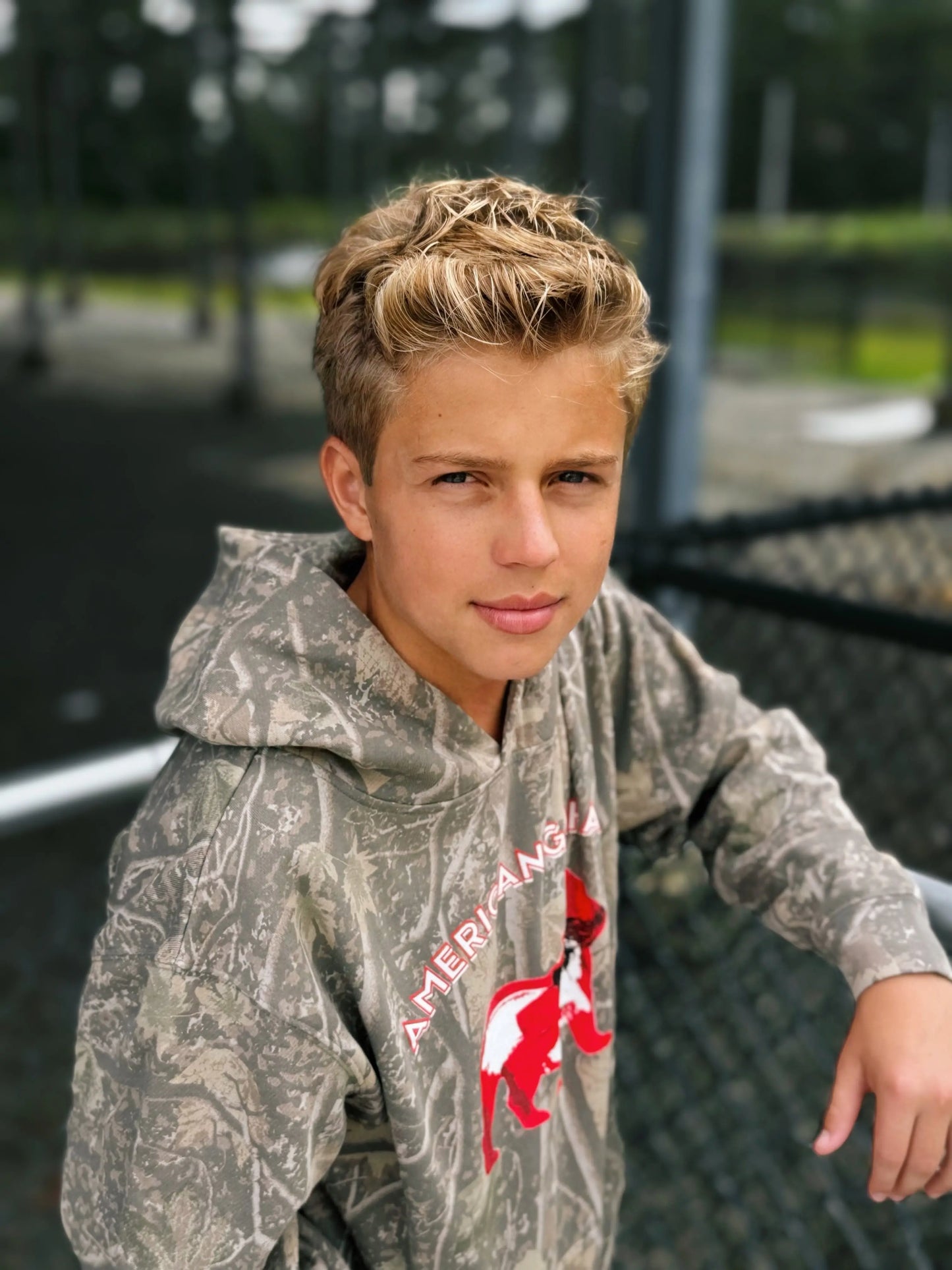 Youth Abstract Bulldog on Deadwood Camo Graphic Hoodie - American Graham Apparel American Graham Apparel