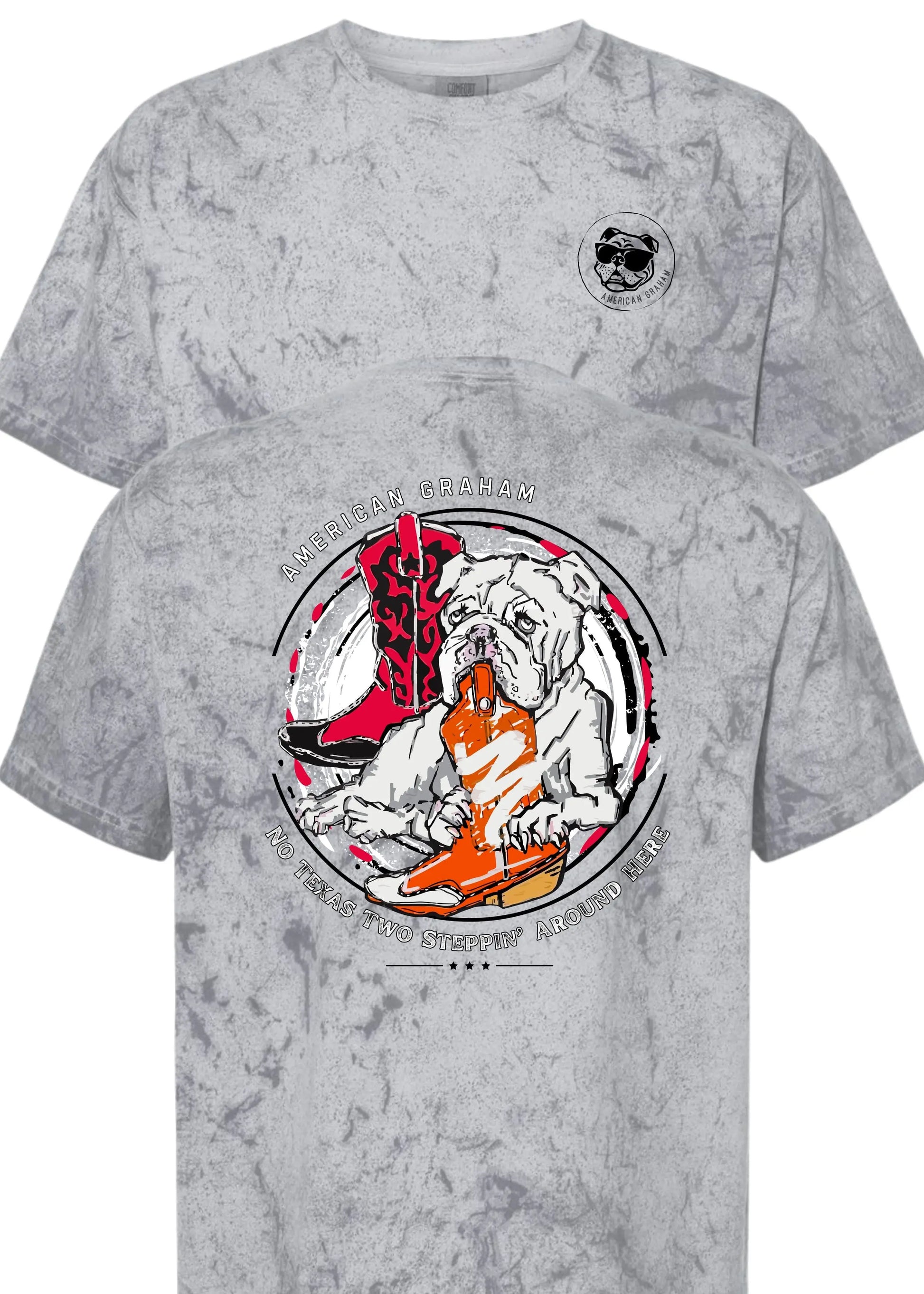 No Texas 2 Steppin' Allowed Acid Wash Graphic T-Shirt (UGA vs UT) - American Graham Apparel American Graham Apparel