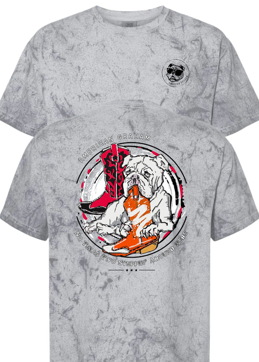 No Texas 2 Steppin' Allowed Acid Wash Graphic T-Shirt (UGA vs UT) - American Graham Apparel American Graham Apparel