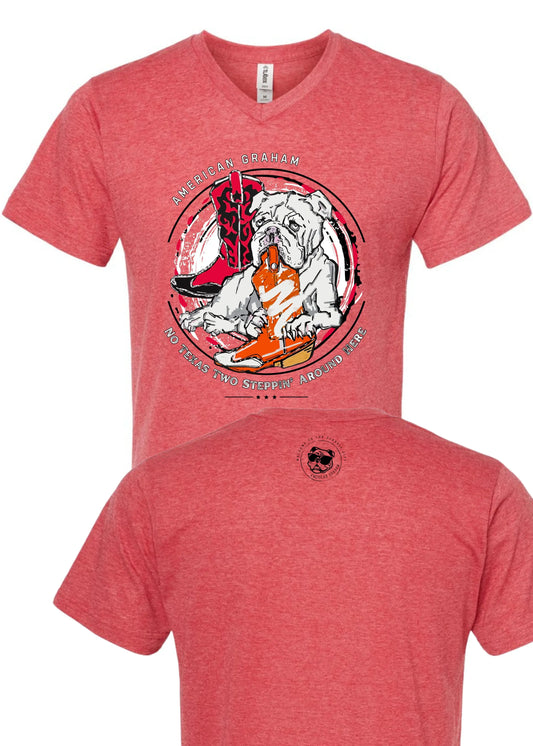 No Texas 2 Steppin' Allowed (UGA vs UT) Graphic V-Neck T-Shirt American Graham Apparel