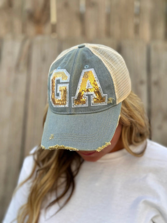 Judith March Denim Varsity GA Hat American Graham Apparel