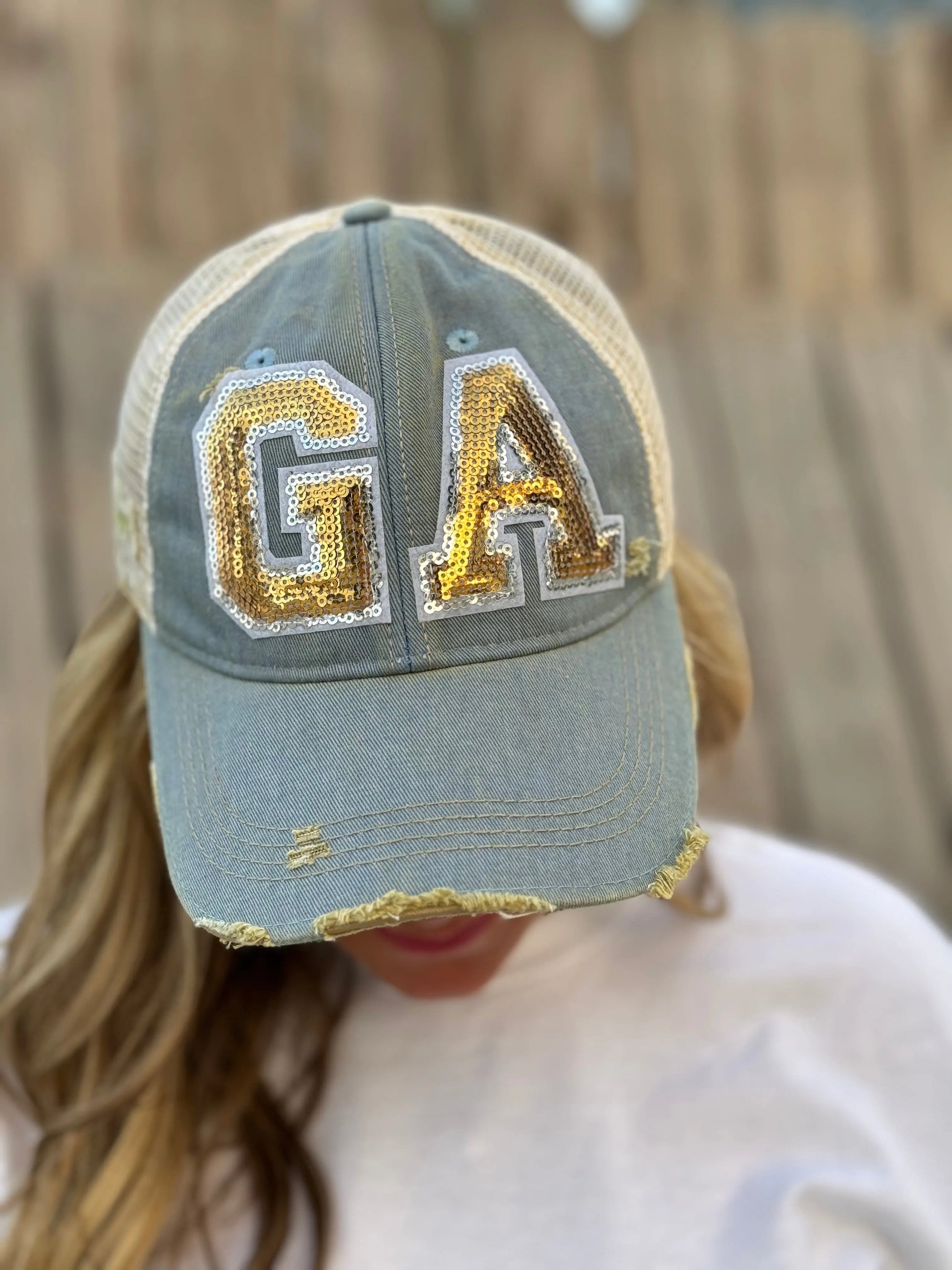 Judith March Denim Varsity GA Hat American Graham Apparel
