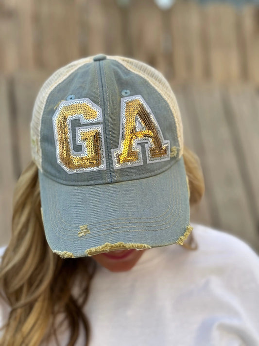 Judith March Denim Varsity GA Hat American Graham Apparel