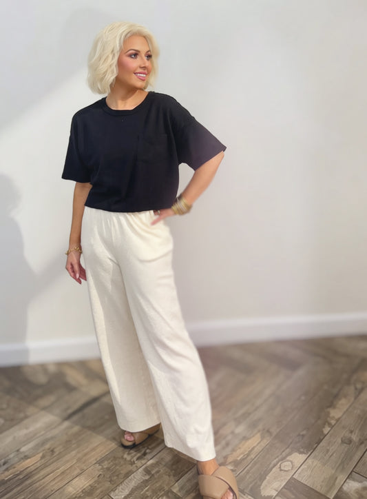 Schwarzes weites Crop-Tee | Boxy Pocket T-Shirt | Top des passenden Sets