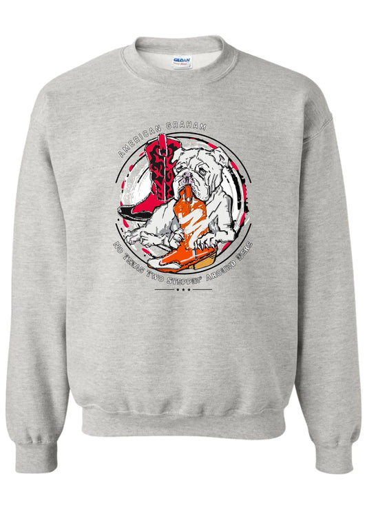 No Texas 2 Steppin' Allowed Acid Wash Graphic Sweatshirt (UGA vs UT) - American Graham Apparel American Graham Apparel