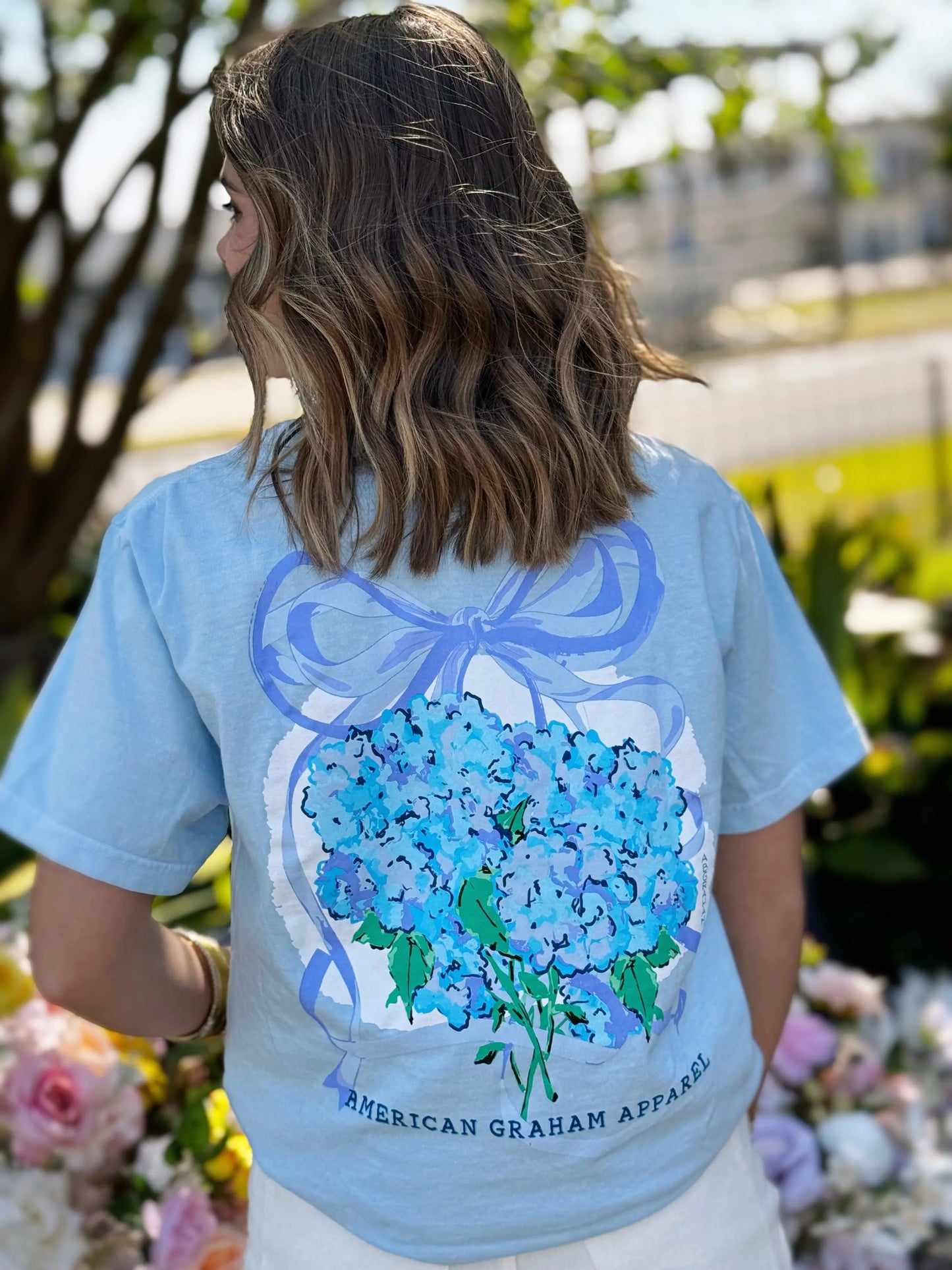 It's Giving Spring, Hydrangea Floral Graphic Tee American Graham Apparel