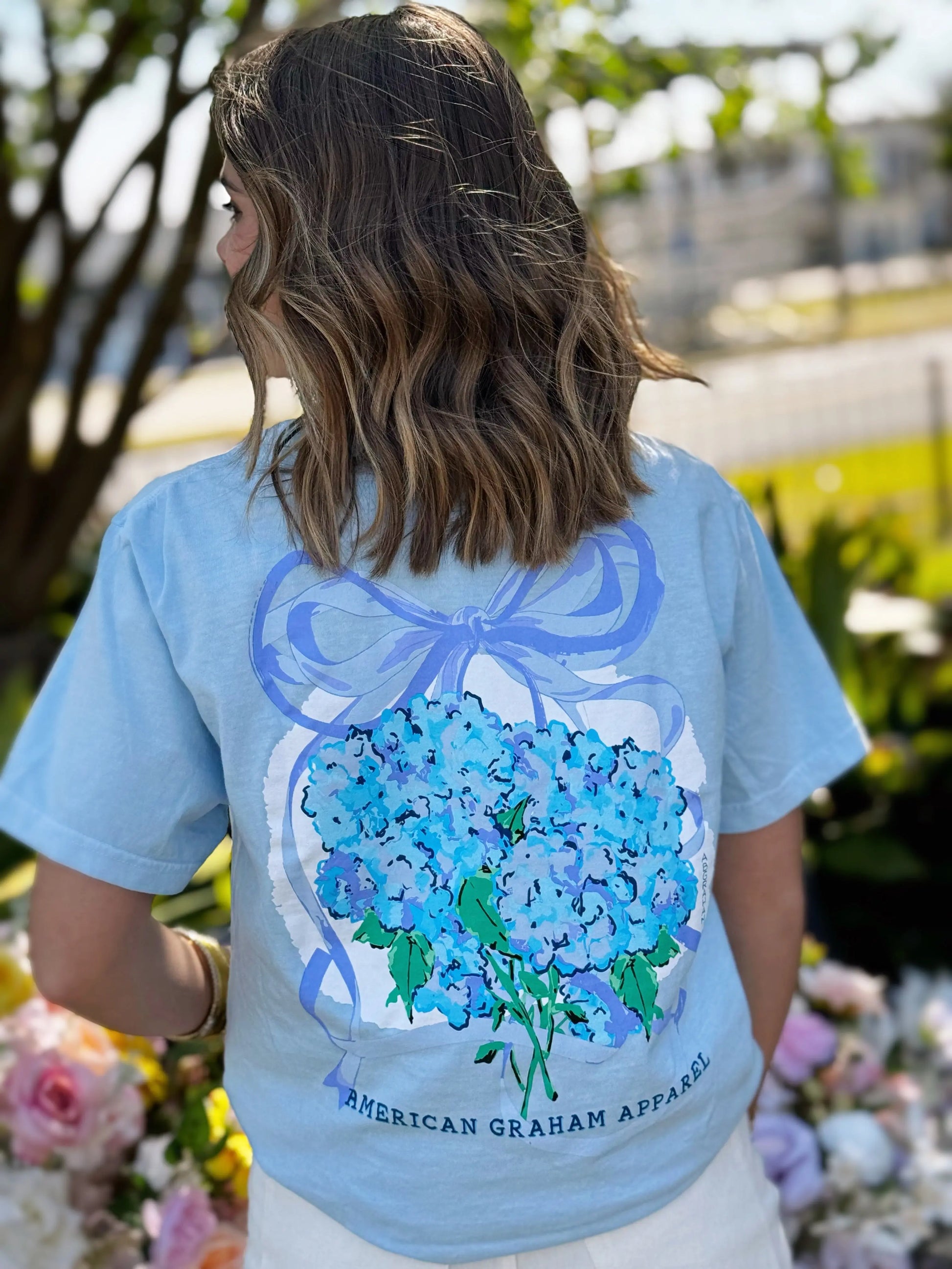 It's Giving Spring, Hydrangea Floral Graphic Tee American Graham Apparel