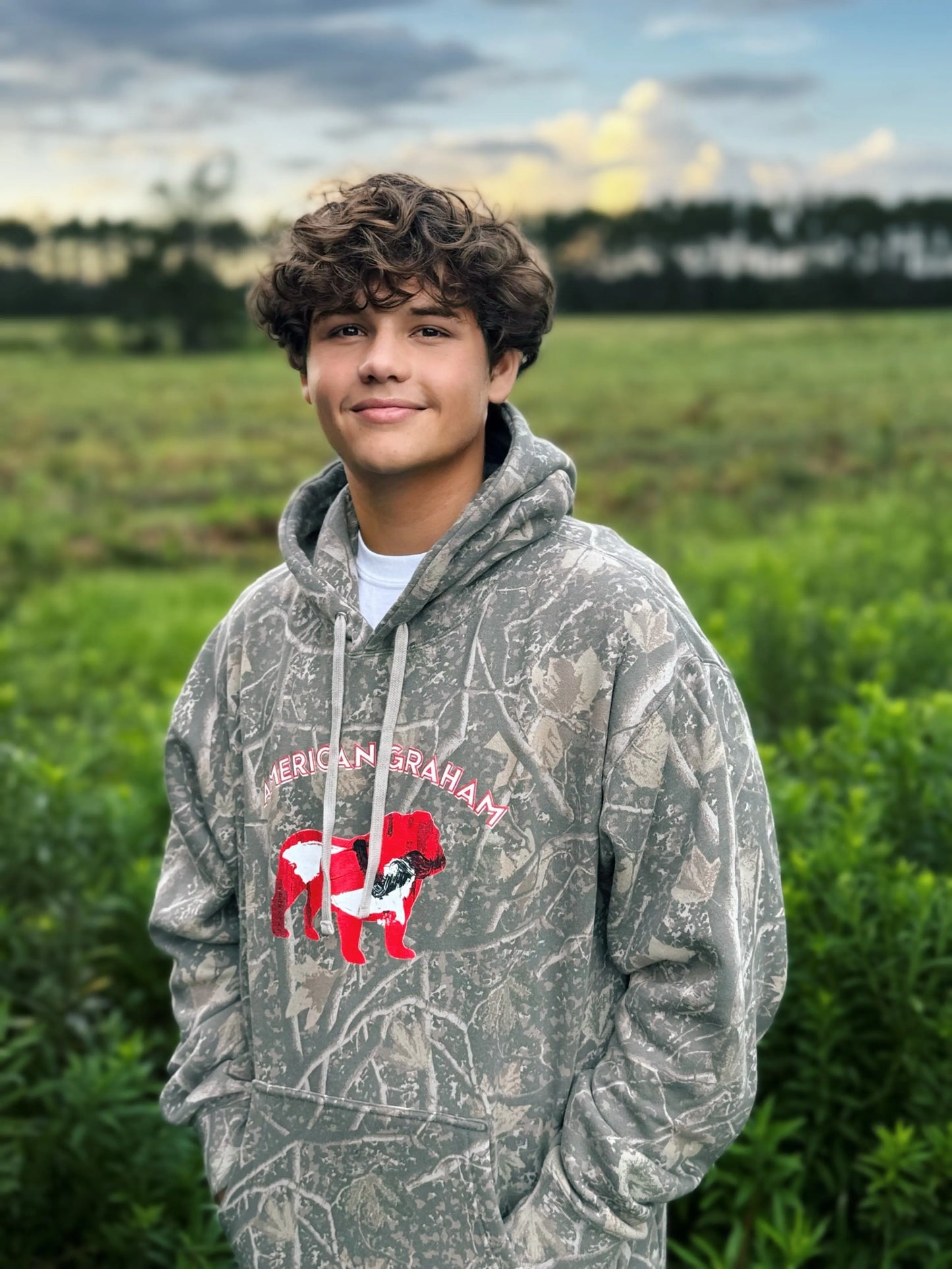 RED & BLACK ATTACK Abstract Bulldog Deadwood Camo Graphic Hoodie - American Graham Apparel American Graham Apparel