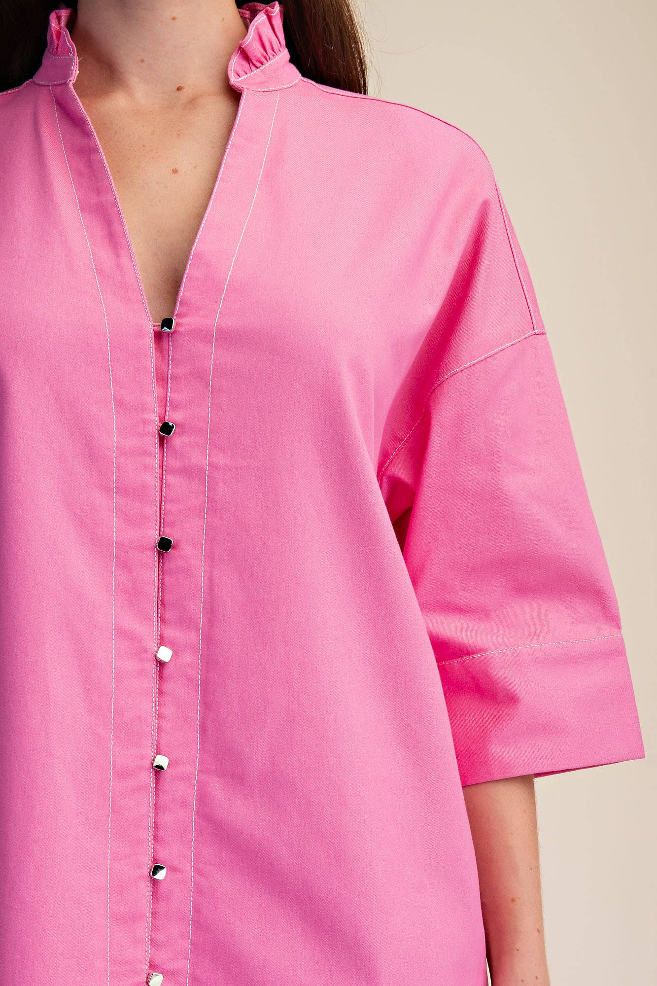Pink Sugar Ruffle Collar Shirt Dress
