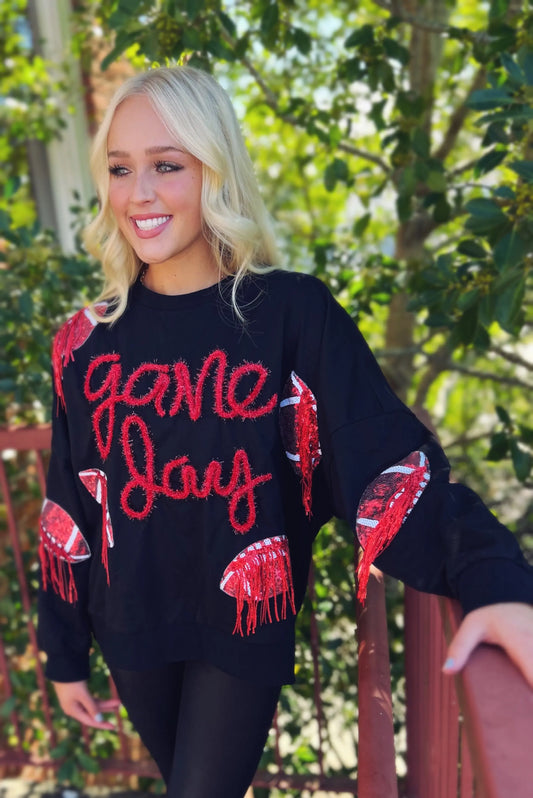 Sequin Fringe Game Day Sweater American Graham Apparel