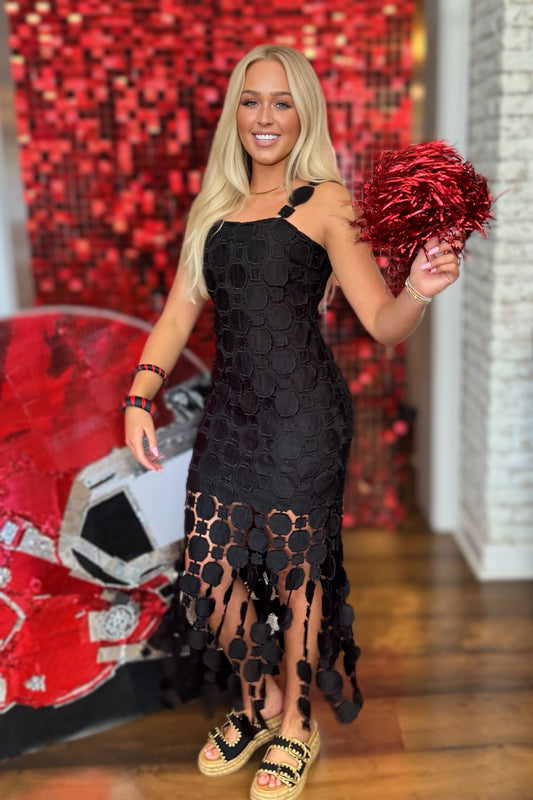 After Midnight 3D Lace Appliqué Midi Dress