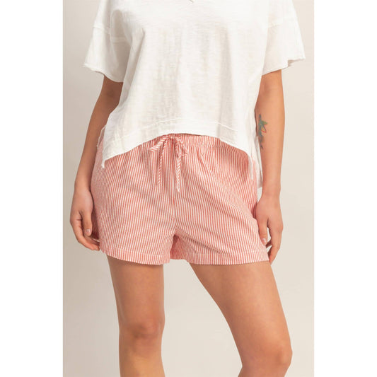 Red Stripe Drawstring Lounge Shorts for Women | Lightweight Summer Shorts