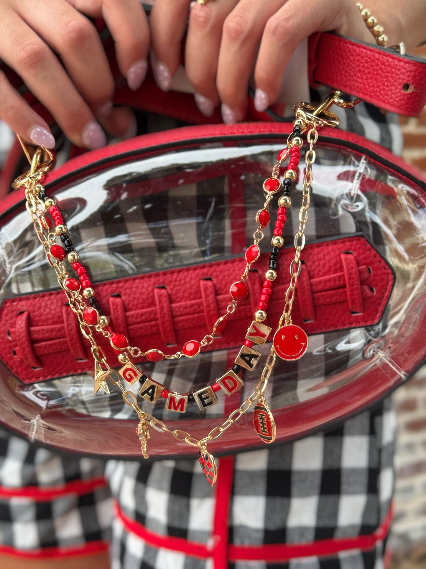 Red & Black Layered Game Day Bag Charm Chain