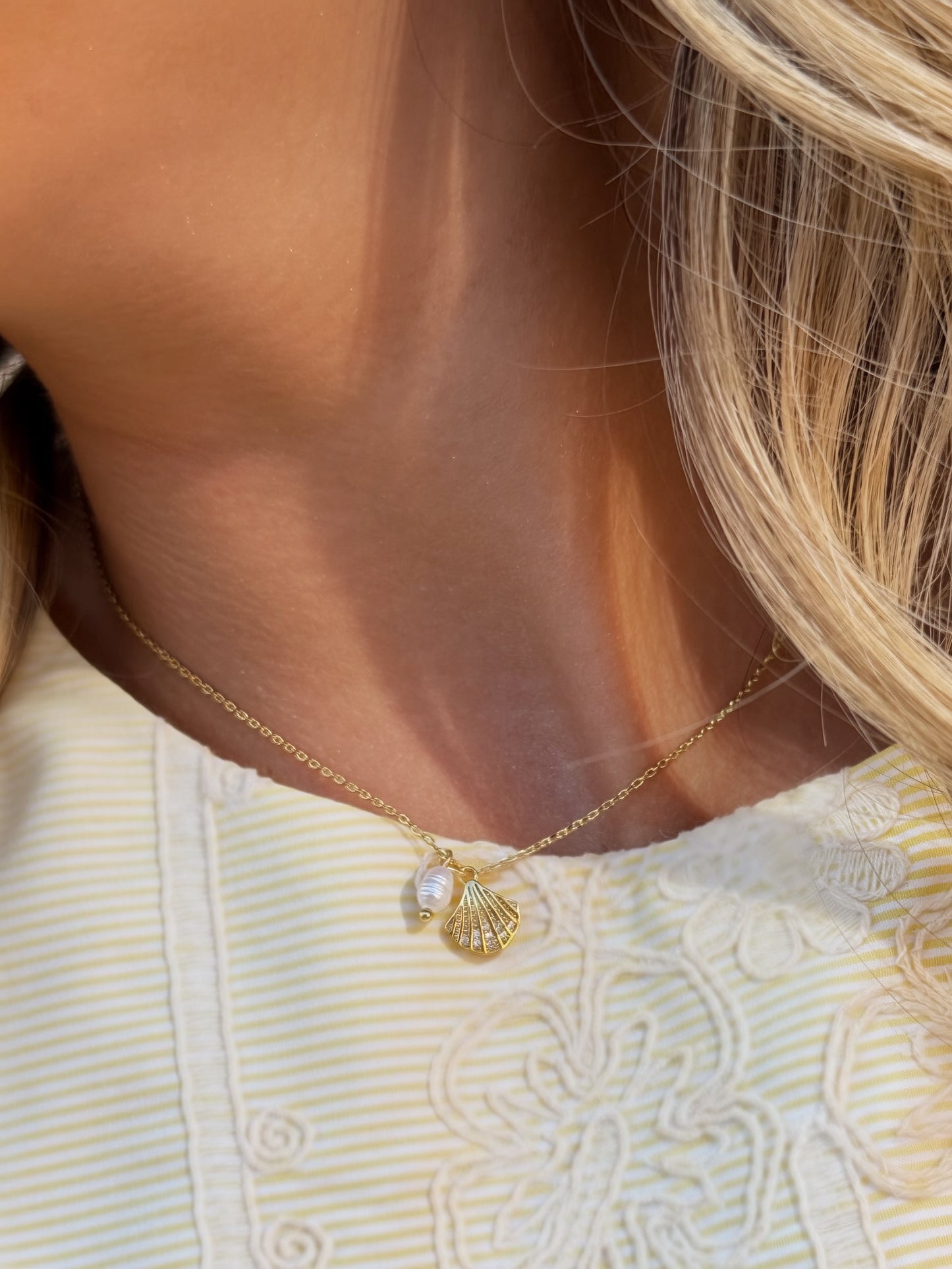 Gold Scallop Shell Necklace with Pearl | Coastal Beach Pendant Necklace | 18K Gold Plated CZ Shell Jewelry | Summer Vacation Necklace Gift for Her