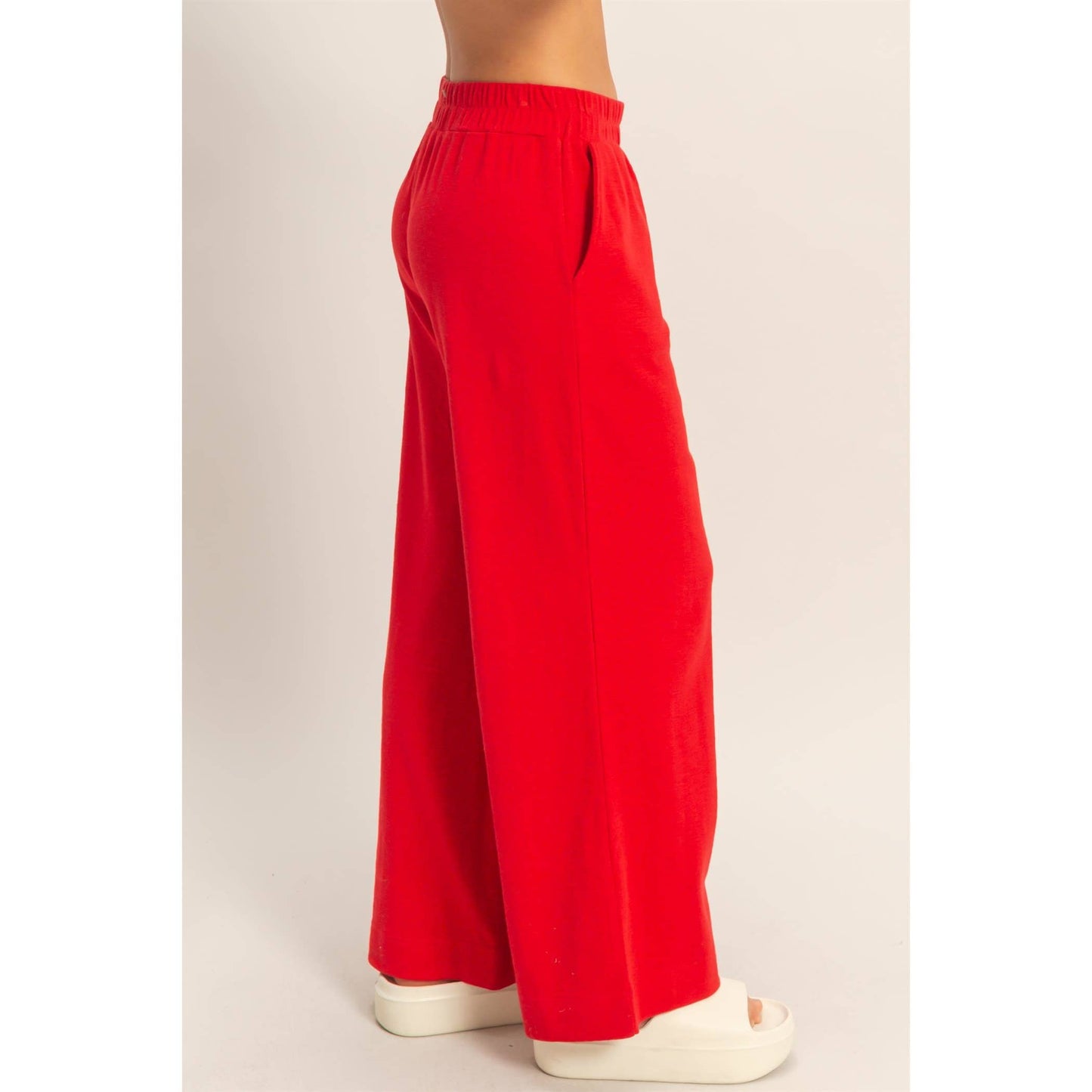 Red Wide-Leg Lounge Pants | Elastic Waist Relaxed Fit Pants