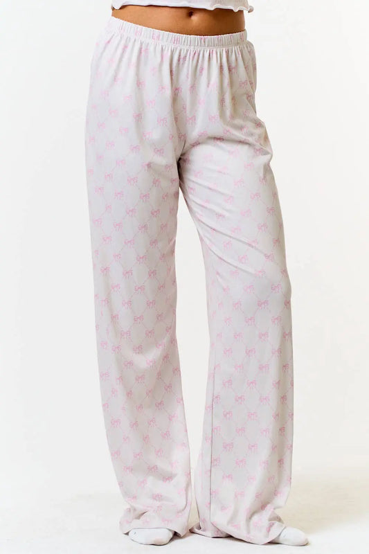 Light Pink Bow 🎀 Print Knit lounge pants Blue Blush