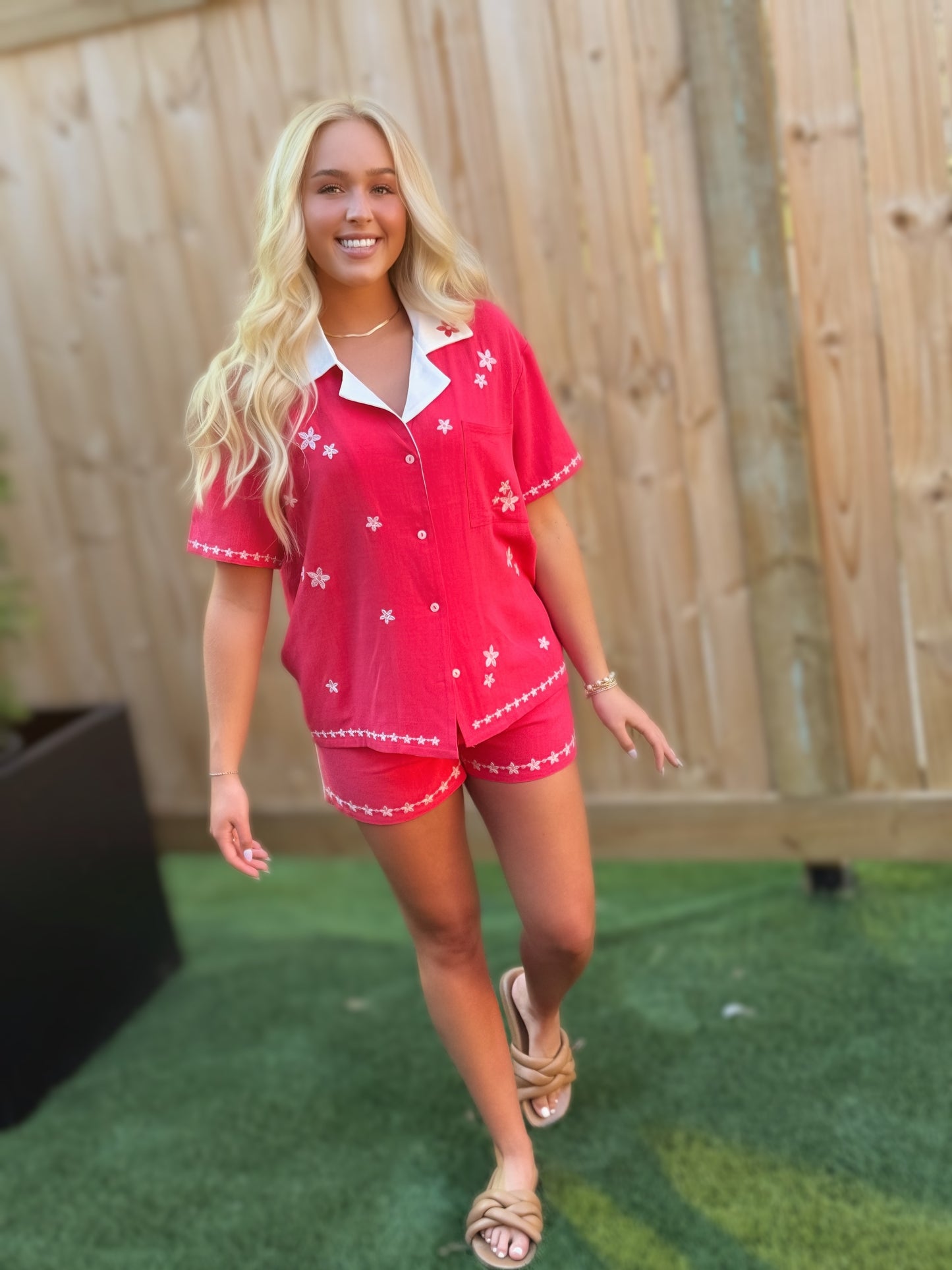 Bestickte Lounge-Shorts | Damen-Sommer-Pull-On-Shorts | Shorts mit Gummibund und Blumenverzierung | Passendes Set Unterteil