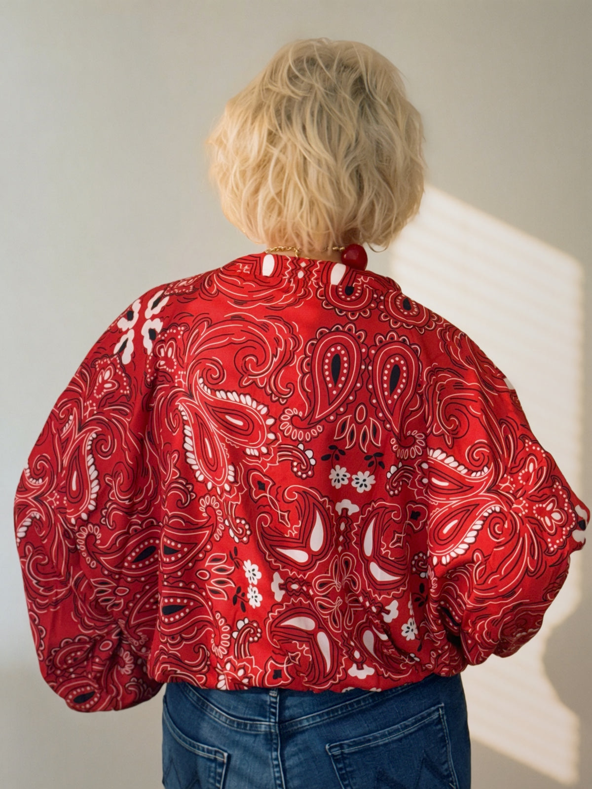 Red Paisley Tie-Front Cropped Jacket