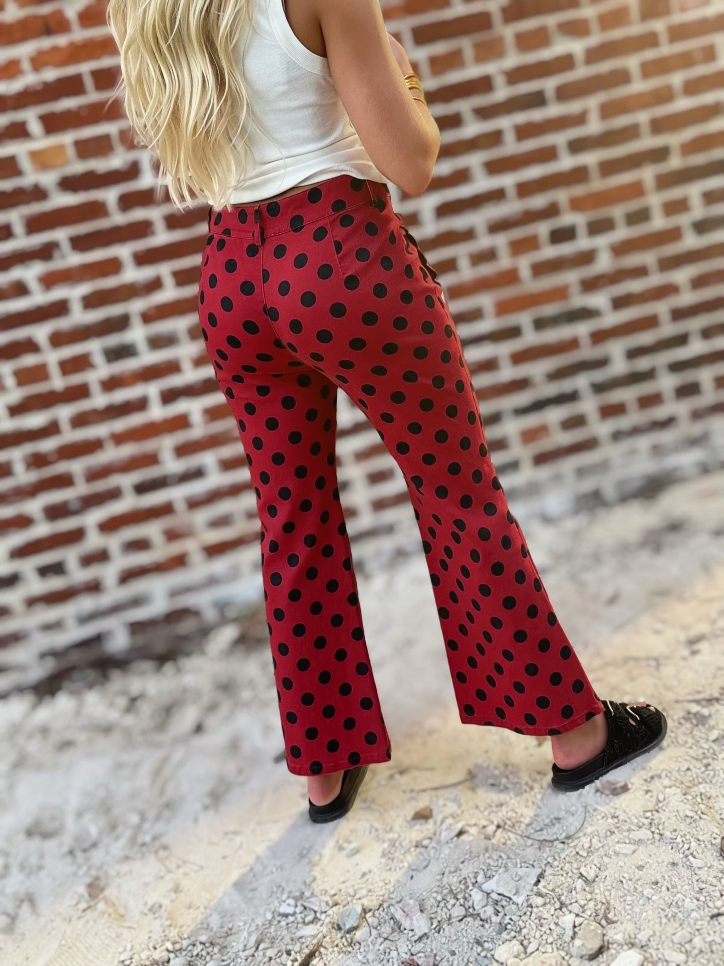 The Dottie Red Polka Dot Wide-Leg Pants