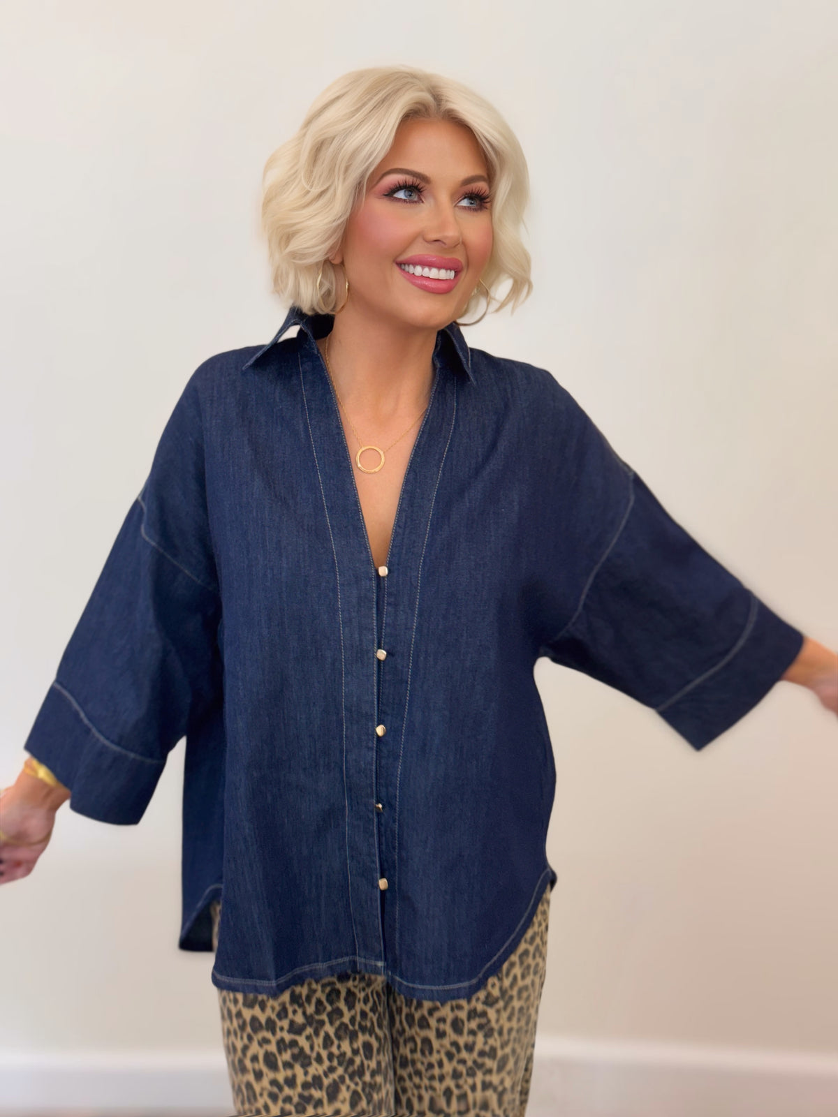 Easy Does It Oversized Denim Shirt : Dark-Wash Denim