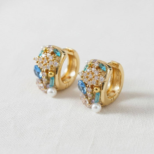 Petite Vintage Inspired Colorful Cubic Zirconia C-Shape Stud Earrings