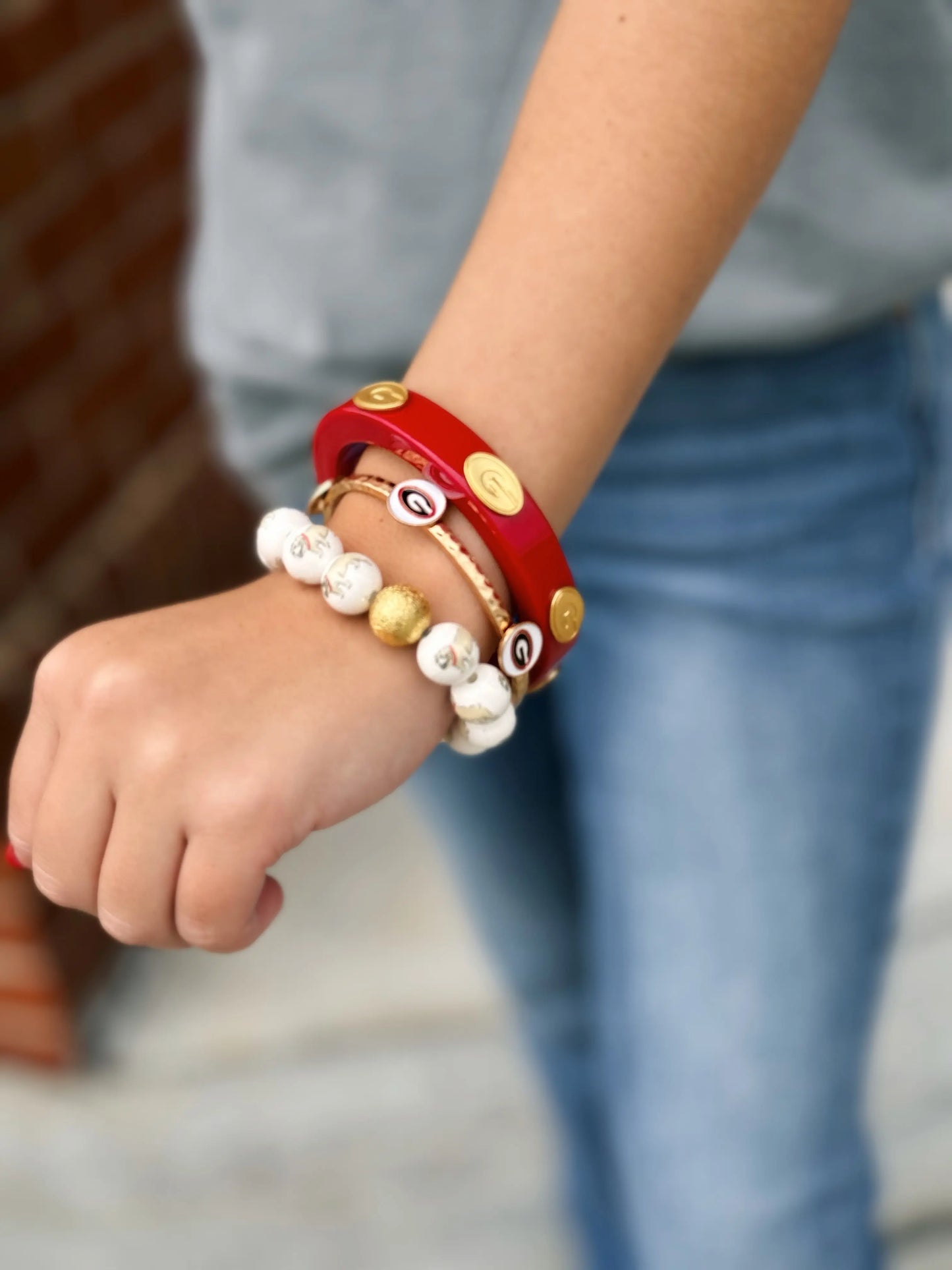 Georgia Bulldogs Resin Logo Bangle in Red Canvas Style