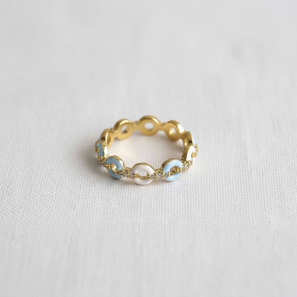 Elegant Geometric Blue and White Accent Adjustable Ring