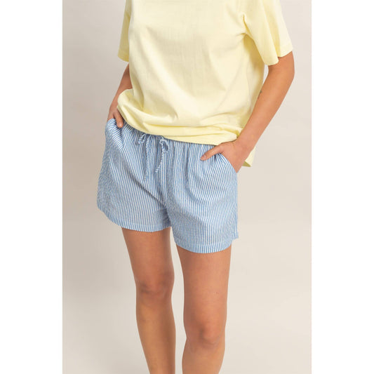 Blue Stripe Drawstring Lounge Shorts for Women | Lightweight Summer Shorts