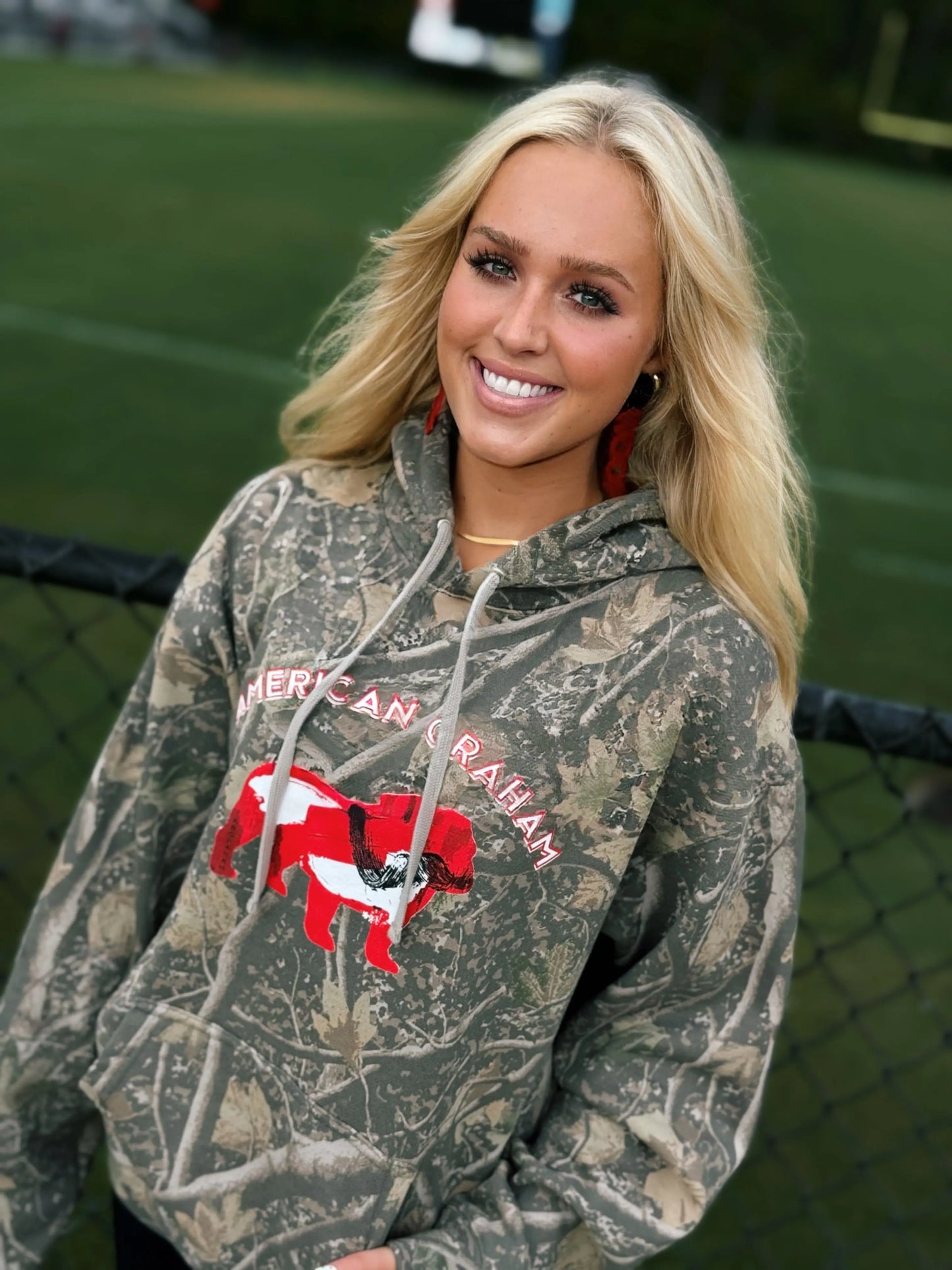 RED & BLACK ATTACK Abstract Bulldog Deadwood Camo Graphic Hoodie - American Graham Apparel American Graham Apparel