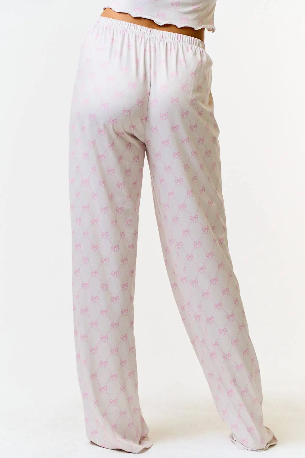 Light Pink Bow 🎀 Print Knit lounge pants Blue Blush