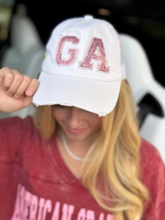 Judith March White & Pink Sequin State Hat American Graham Apparel